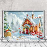 Lofaris Lebkuchen Haus Verschwommen Wald Weihnachten Hintergrund